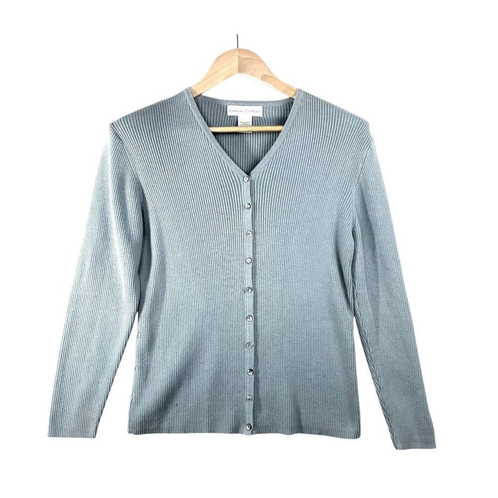 Vintage Y2K Gilmore Girls Cottagecore Fairy Blue Gray Ribbed Cardigan‎ Womens L